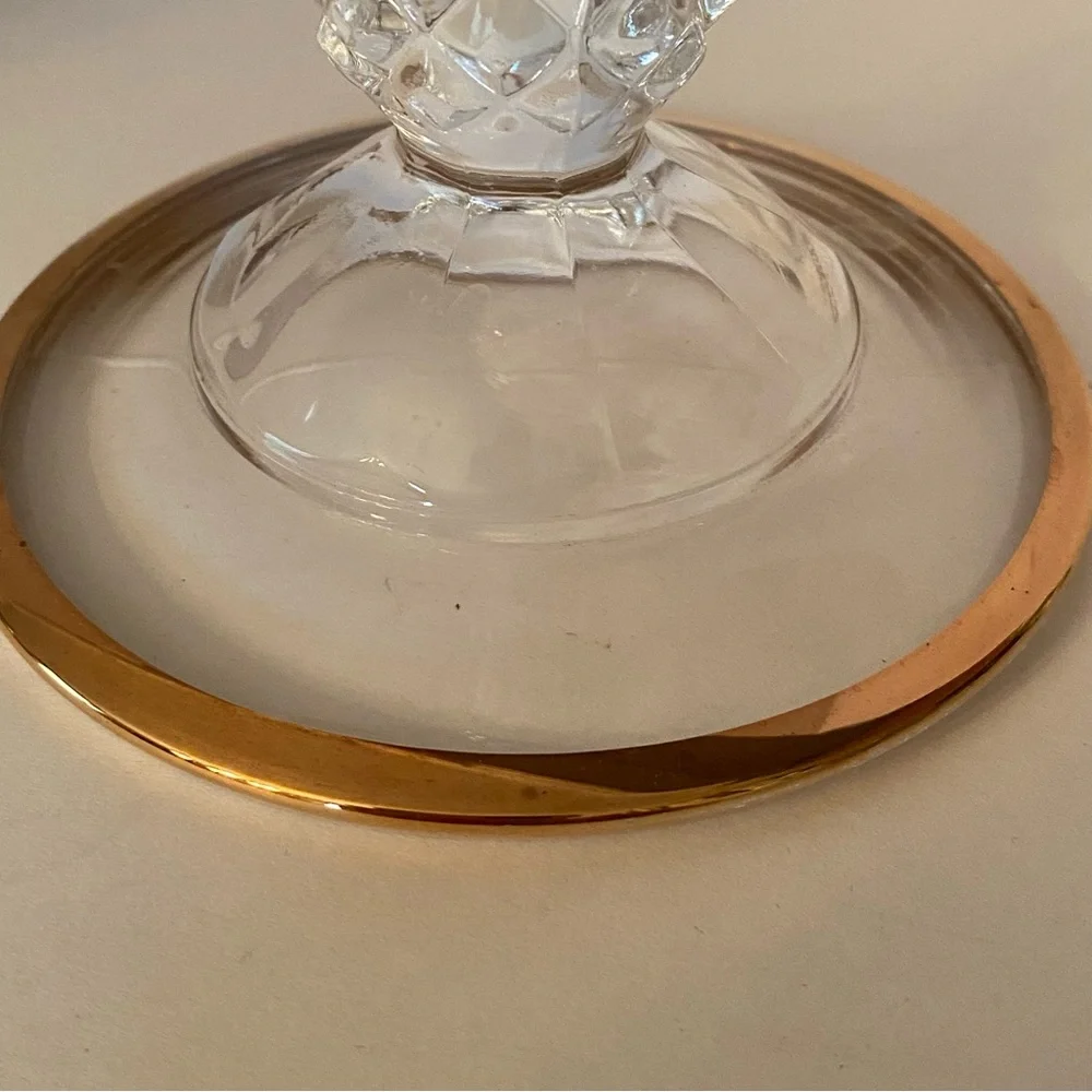 Cristal D’Arque France Cut Crystal Candle Holder W/ Gold Trim 6.5” Elegant EUC